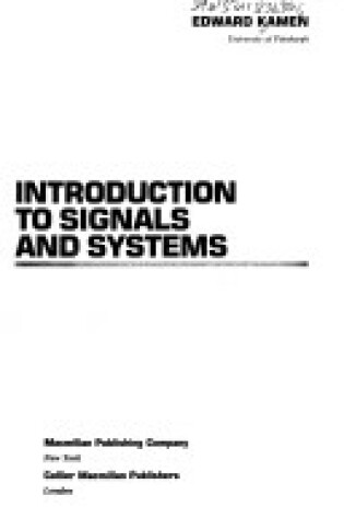 Cover of Introduction to Signals and Systems