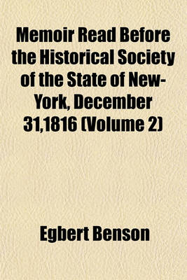 Book cover for Memoir Read Before the Historical Society of the State of New-York, December 31,1816 (Volume 2)