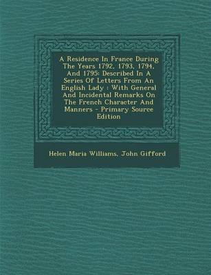 Book cover for A Residence in France During the Years 1792, 1793, 1794, and 1795