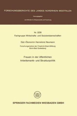 Cover of Frauen in Der Eoffentlichen Arbeitsmarkt- Und Strukturpolitik