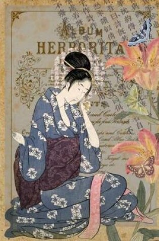 Cover of Dot Grid Journal - Vintage Japanese Art Collage - Woman Sewing