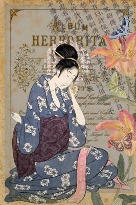 Book cover for Dot Grid Journal - Vintage Japanese Art Collage - Woman Sewing