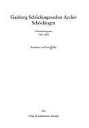 Cover of Gaisberg-Schockingensches Archiv Schockingen