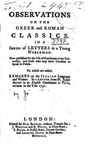 Cover of Observations on the Greek and Roman Classics