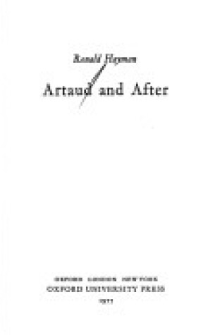 Cover of Artaud and After