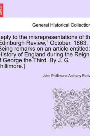 Cover of Reply to the Misrepresentations of the "Edinburgh Review," October, 1863. [Being Remarks on an Article Entitled