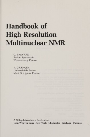 Cover of Handbook of High Resolution Multinuclear Nuclear Magnetic Resonance