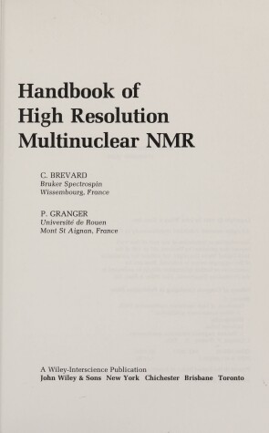 Book cover for Handbook of High Resolution Multinuclear Nuclear Magnetic Resonance