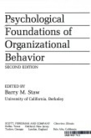 Cover of Psychological Foundations of Organizational Behaviour