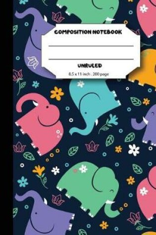 Cover of Composition notebook unruled 8.5 x 11 inch 200 page, cute elephant pattern