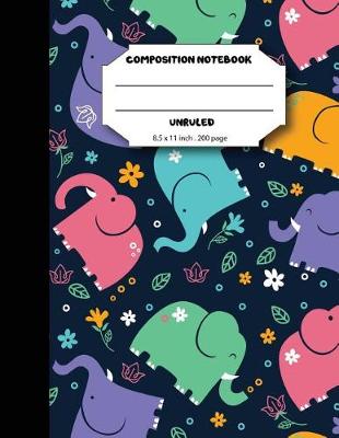 Book cover for Composition notebook unruled 8.5 x 11 inch 200 page, cute elephant pattern