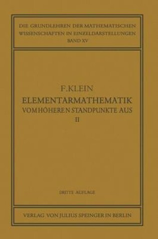 Cover of Elementarmathematik Vom Hoeheren Standpunkte Aus, II