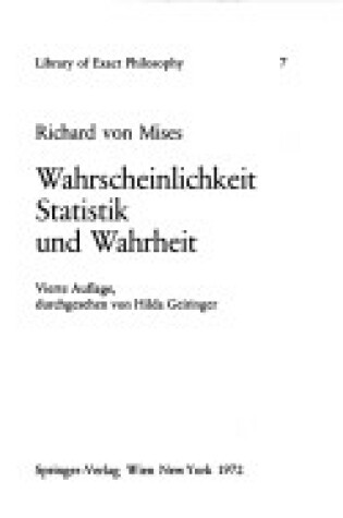 Cover of Wahrscheinlichkeit Statistik Und Wahrheit