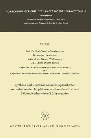 Cover of Synthese und Chemilumineszenz-Eigenschaften von substituierten Naphthalindicarbons�ure-1.2- und Stilbendicarbons�ure-2.3-hydraziden