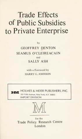 Book cover for Trade Effects of Public Subsidies to Private Enterprise