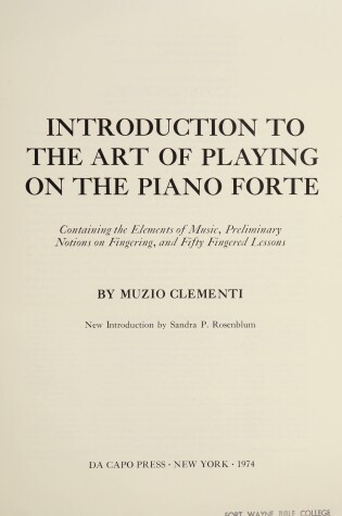 Cover of Introduction to the Art of Playing on the Pianoforte