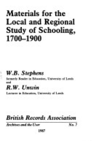 Cover of Materials for the Local and Regional Study of Schooling