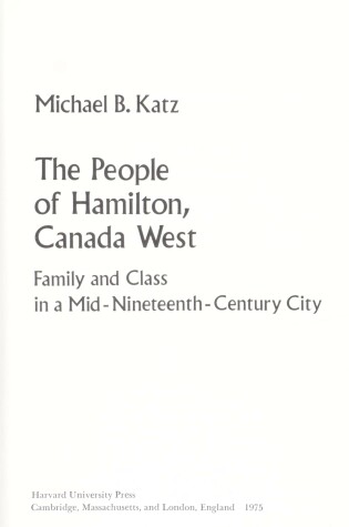 Cover of People of Hamilton, Canada West