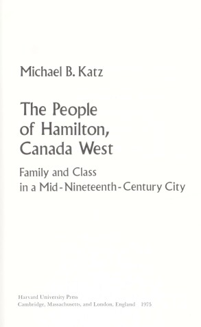 Cover of People of Hamilton, Canada West