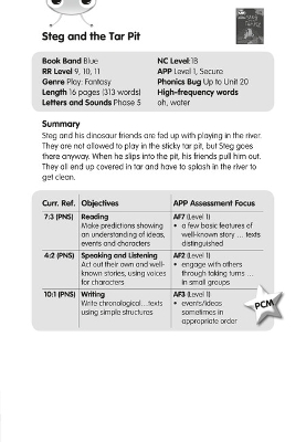 Cover of BC JD Plays Blue (KS1)/1B Steg and the Tar Pit Guided Reading Card