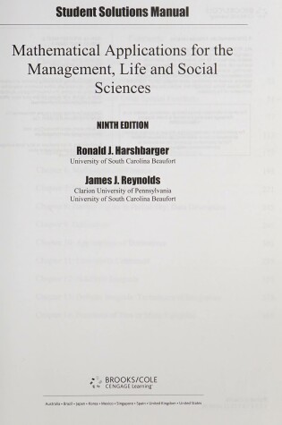 Cover of Student Solutions Manual for Harshbarger/Reynolds Mathematical Applications for the Management, Life, and Social Sciences, 9th