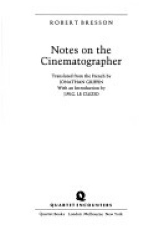 Cover of Notes on the Cinematographer