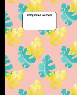 Book cover for Composition Notebook - Yellow and Green Tropical Leaves Pattern