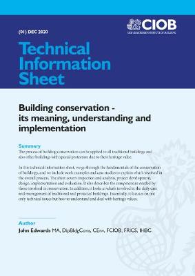 Book cover for Building Conservation - its meaning, understanding and implementation