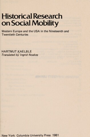 Cover of Historical Research on Social Mobility