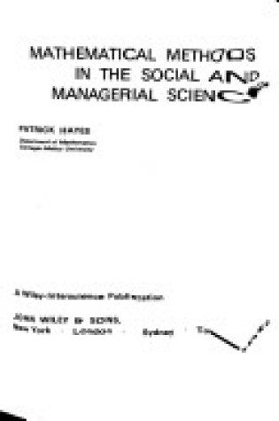 Cover of Mathematical Methods in the Social and Managerial Sciences