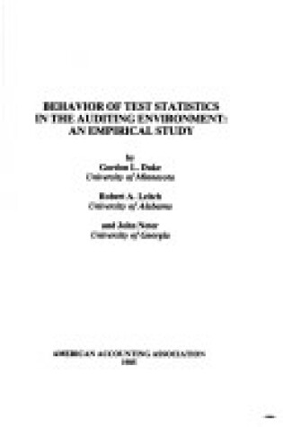 Cover of Behavior of Test Statistics in the Auditing Environment