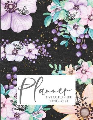 Book cover for 2020-2024 Five Year Planner Monthly Calendar Floral Butterflies Goals Agenda Schedule Organizer