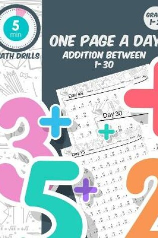 Cover of 5 min math drills One page a day addition between 1-30