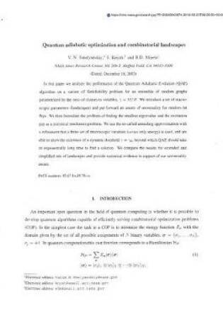 Cover of Quantum Adiabatic Optimization and Combinatorial Landscapes