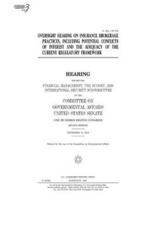 Cover of Oversight hearing on insurance brokerage practices, including potential conflicts of interest and the adequacy of the current regulatory framework