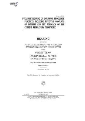 Book cover for Oversight hearing on insurance brokerage practices, including potential conflicts of interest and the adequacy of the current regulatory framework