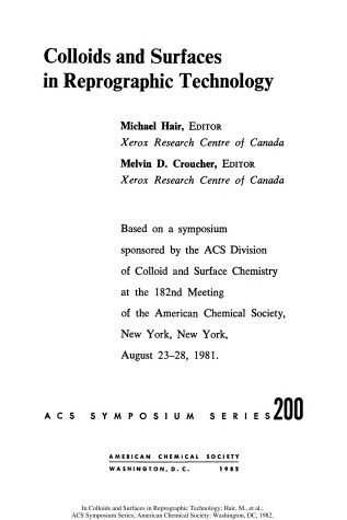 Cover of Colloids and Surfaces in Reprographic Technology