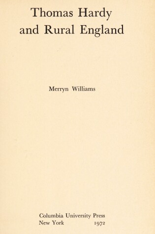 Cover of Williams:Thomas Hardy and Rural England (Cloth)