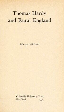 Book cover for Williams:Thomas Hardy and Rural England (Cloth)