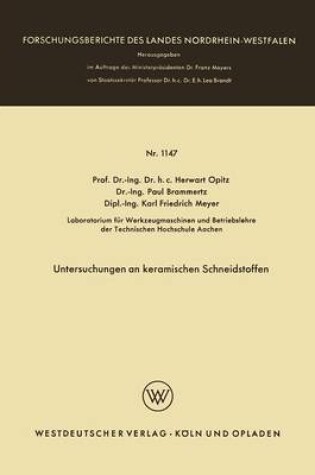 Cover of Untersuchungen an Keramischen Schneidstoffen