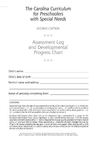 Cover of Assessment Log and Developmental Progress Charts Preschoolers with Special Needs (CCPSN)