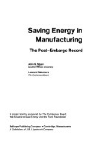 Cover of Saving Energy in Manufacturing