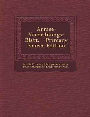 Book cover for Armee-Verordnungs-Blatt. - Primary Source Edition