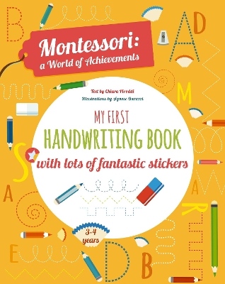 Cover of My First Handwriting Book with lots of fantastic stickers