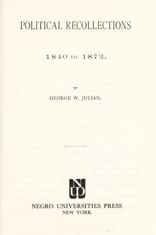 Cover of Political Recollections, 1840-72