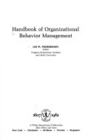 Cover of Handbook of Organizational Behaviour Management