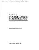 Book cover for Specifications for Microfilming Manuscripts