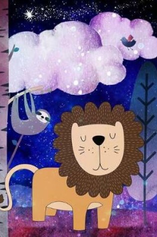 Cover of Big Fat Bullet Journal Notebook for Animal Lovers Lion and Sloth in Starry Night