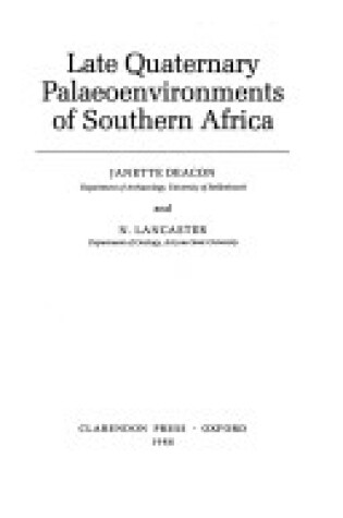 Cover of Late Quaternary Palaeoenvironments of Southern Africa