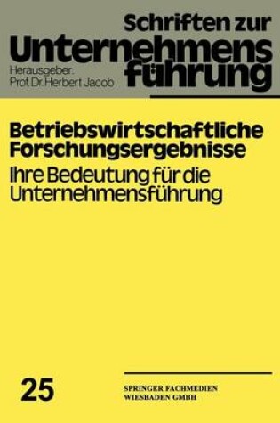 Cover of Betriebswirtschaftliche Forschungsergebnisse